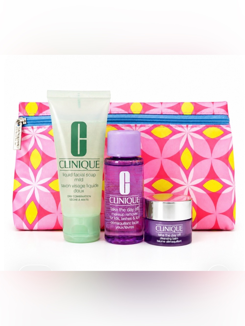 Clinique 4 Pc Travel Set Take The Day Off + Makeup Bag